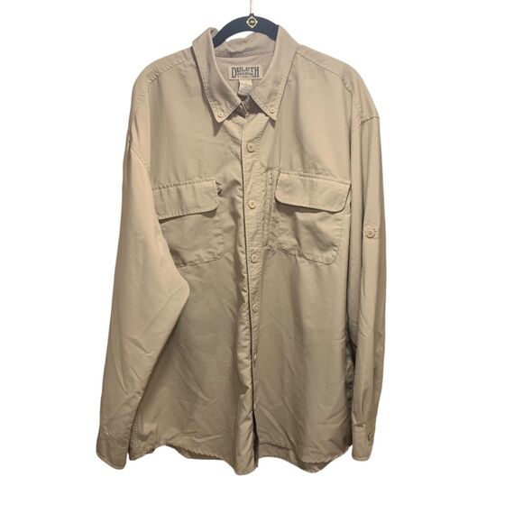 Duluth Trading Co Mens Beige Vented Long Sleeve Button Up Shirt XL Outdoors Hunt - Picture 1 of 6